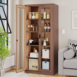 AFAIF 71" Tall Brown Metal Storage Cabinet with Glass Doors and Adjustable Shelves AFAIF