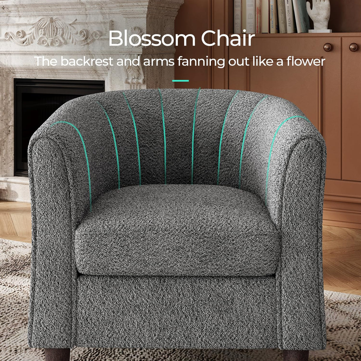 LINSY Accent Chair Ottoman Set: Chenille Barrel Chair with Foot Rest, Mid-Century Modern Small Reading Chair Upholstered Armchair with Footrest for Living Room Bedroom Study Room Office LINSY