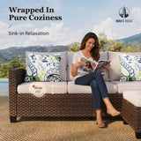 Small Patio Furniture Set, 3 Pieces Wicker Outdoor Sectional Set, L-Shaped Patio Couch Set, Modular Rattan Conversation Set with Lounge Sofa and Ottomans for Deck Lawn Garden, Beige HERA'S HOUSE