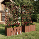 SPECRAFT 2 Pack Wood Planter with Trellis, 35.4x17.7x72 Inch Raised Garden Bed, 1.6Ft Deep Large Planter Box for Outdoor Gardening, Vegetables, and Climbing Plants SPECRAFT