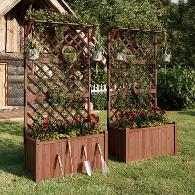 SPECRAFT 2 Pack Wood Planter with Trellis, 35.4x17.7x72 Inch Raised Garden Bed, 1.6Ft Deep Large Planter Box for Outdoor Gardening, Vegetables, and Climbing Plants