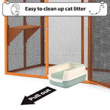 COZIVVOVV Wooden Cat House, Catio Outdoor Cat Enclosure, Large Cat Cage with 3 Platforms, Door and Asphalt Roof, Kitty Condo Indoor Playpen (Orange-New, Large) COZIVVOVV