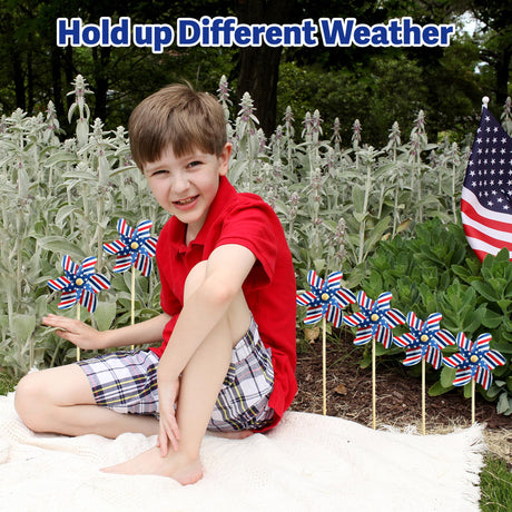 IiILittle 12 Pack Patriotic Pinwheels, American Flag Pinwheels, Wind Spinners for Yard for 4th of July Decor, Memorial Day Decor, Patriotic Outdoor Decor lilLittle