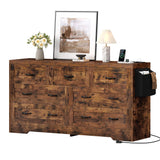 YITAHOME Rustic Brown Drawers TV Stand for 65 inches with Power Outlets -Chest of Drawers Dresser with Side Organizer Bag Entertainment Center TV Console YITAHOME