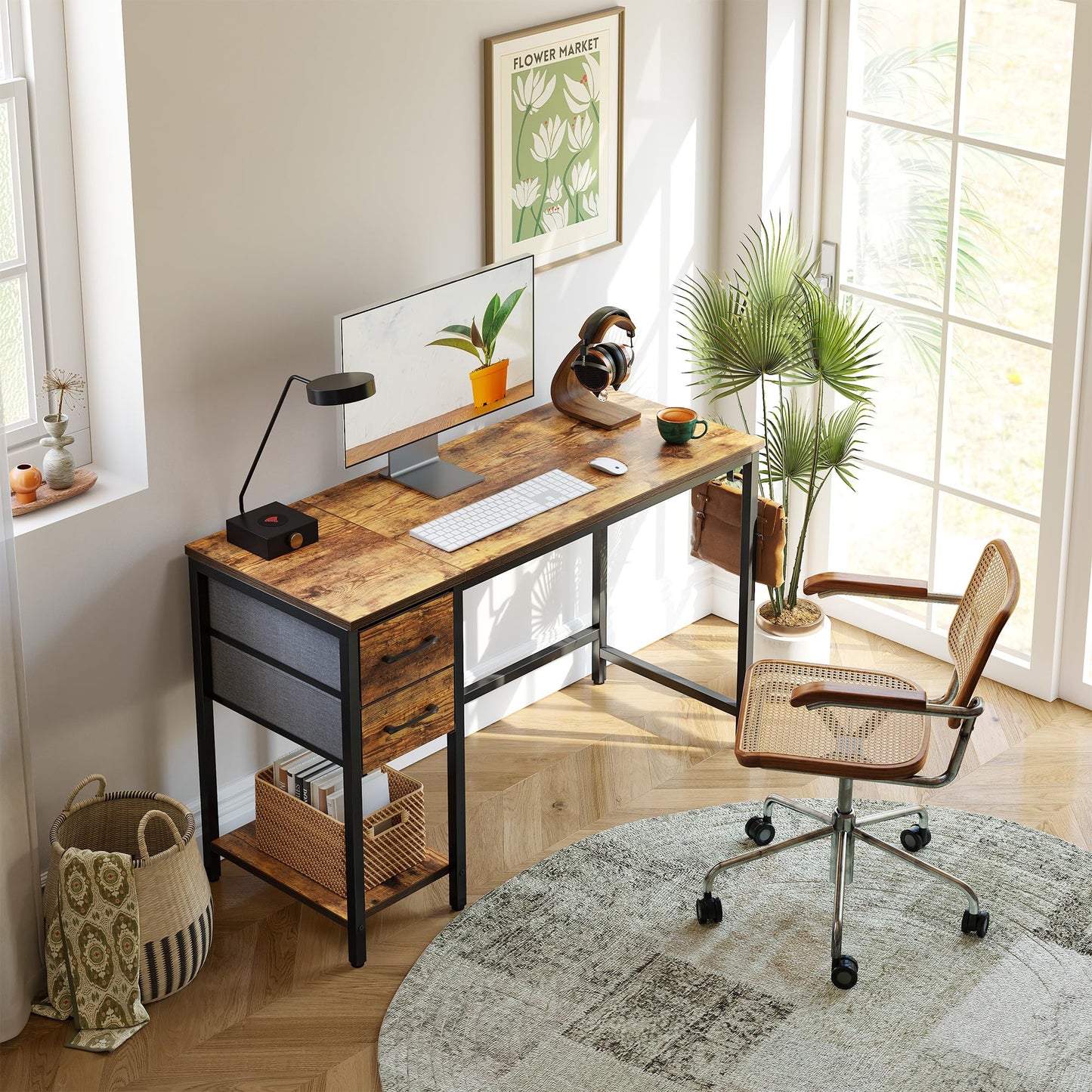 CubiCubi Computer Home Office Desk with 2 Drawers, 47 Inch Small Desk Study Writing Table, Modern Simple PC Desk, Rustic Brown - WoodArtSupply