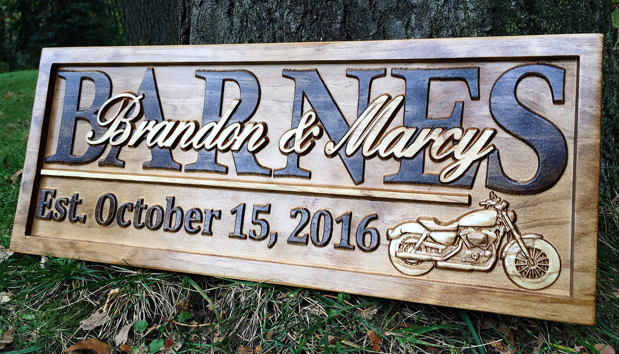 Personalized Motorcycle Gifts Motorcycle Wedding Sign Harley Davidson Sign Personalized Couples Gift Wood Family Name Custom Last Name Sign 3D Woodworker