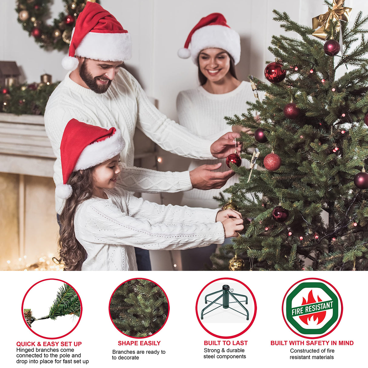 Puleo International 6.5 Foot Pre-Lit Slim Fraser Fir Artificial Christmas Tree with 350 UL Listed Clear Lights, Green Puleo International