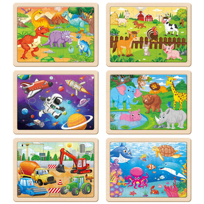 SYNARRY Wooden Puzzles for Kids Ages 4-6, 6 Packs 60 PCs Jigsaw Puzzles Preschool Educational Toys Gifts for Children Ages 4-8, Kids Puzzles for 4+ Year Olds Boys Girls, Wood Puzzles Ages 3 4 5 6 7 8