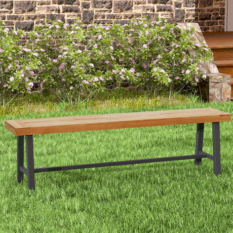 Toolsempire Outdoor Bench Garden Bench, 63" Backless Acacia Wood Bench with Heavy-Duty Metal Legs, Patio Dining Bench Front Porch Benches for Outside, Yard & Garden Toolsempire