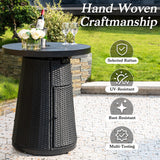 PIZZELLO 3 Pieces Outdoor Patio Furniture Set w/ 37" Propane Fire Table and 2 Swivel Barstools Chairs Outdoor Wicker Rattan Conversation Sets of 3 for Outside Porch, Balcony (Black) PIZZELLO