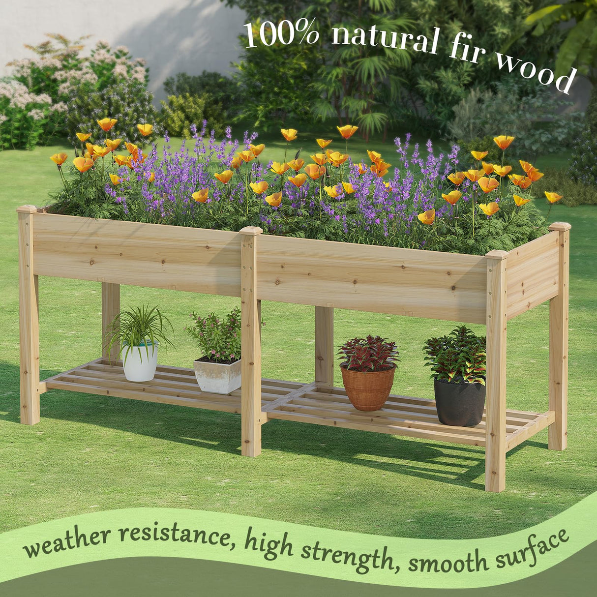 PULIJIAJU Wooden Raised Garden Bed ，Raised Planter Box with Legs, Wood Planter -Grow Herbs and Vegetables Outdoors – Naturally Rot-Resistant - Unmatched Strength Lasts Years (HCH-L) PULIJIAJU