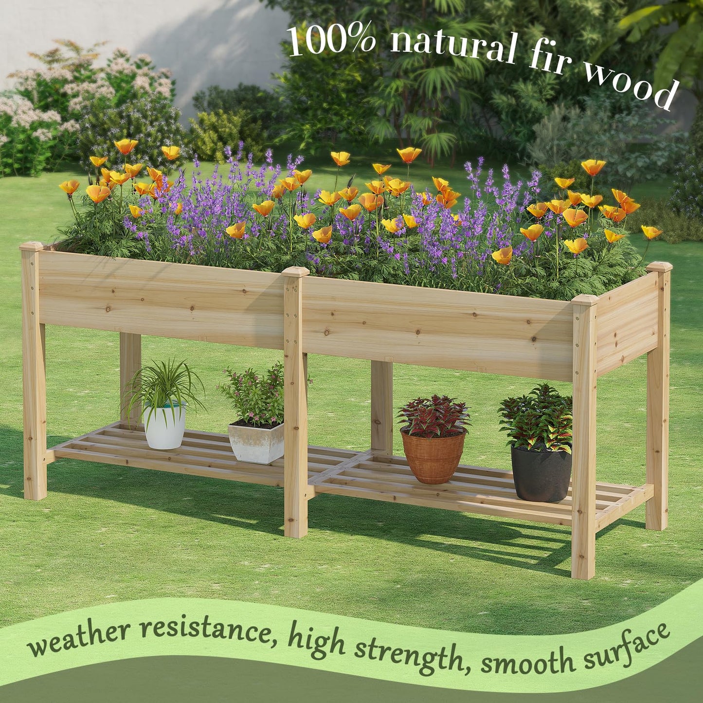 PULIJIAJU Wooden Raised Garden Bed ，Raised Planter Box with Legs, Wood Planter -Grow Herbs and Vegetables Outdoors – Naturally Rot-Resistant - Unmatched Strength Lasts Years (HCH-L) - WoodArtSupply