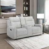 Lexicon Modern Double Recliner Loveseat with Center Console, Manual Wall Hugger Textured Microfiber Love Sac Couch, Plush Corduroy Channel Seat Back, Manual Recliner Loveseat, Light Gray Lexicon