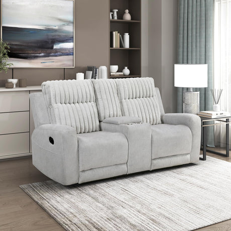 Lexicon Modern Double Recliner Loveseat with Center Console, Manual Wall Hugger Textured Microfiber Love Sac Couch, Plush Corduroy Channel Seat Back, Manual Recliner Loveseat, Light Gray Lexicon