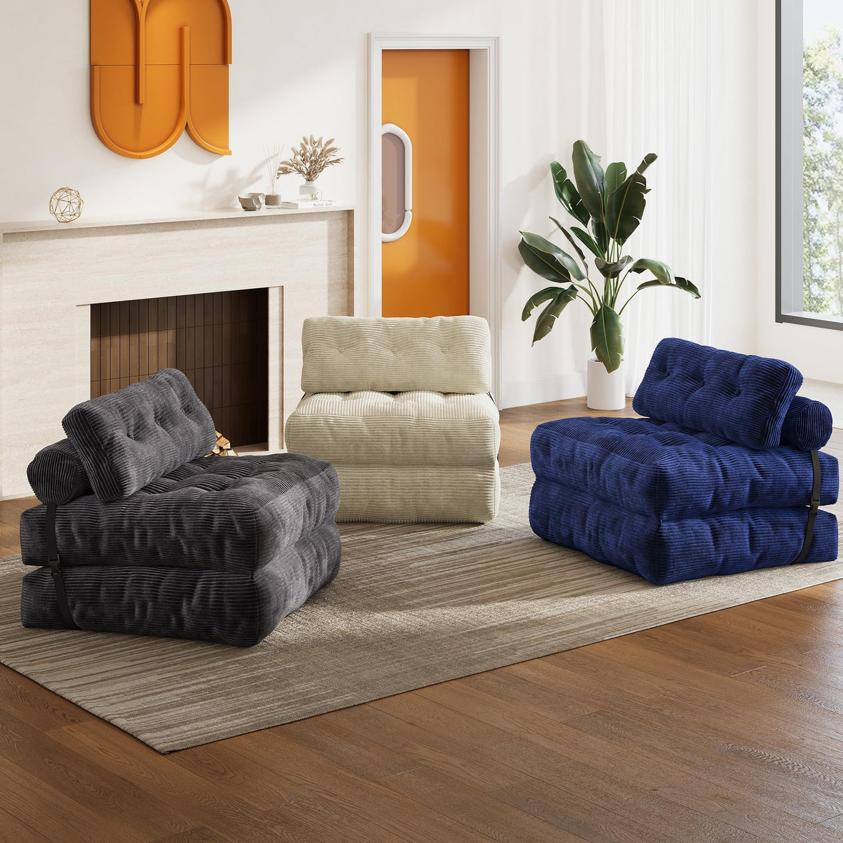 WLIVE Futon Sofa Bed,with Pillow, Floor Couch Bed for Living Room Dorm Bedroom, Single, Adult Teen Child, Beige WLIVE