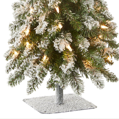 National Tree Company Pre-lit Artificial Mini Christmas Tree | Includes Pre-strung White Lights | Snowy Downswept Forestree - 3 ft