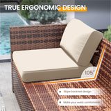 UDPATIO Patio Furniture Set with 44'' Fire Pit Table,Modular Outdoor Furniture Sets,Slanted Back Outdoor Sectional Conversation Set PE Rattan Sofa for Backyard W/Coffee Table,4'' Cushions,8 PCS,Khaki UDPATIO