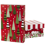 Hallmark Medium Christmas Gift Boxes with Lids (12 Shirt Boxes, 4 Designs: Trees, Stripes, Snowmen, Holly) for Christmas, Holiday Parties, Hostess Gifts Hallmark