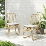 Christopher Knight Home Set of 2 Busby Patio PE Wicker Dining Chairs, Outdoor Woven Rattan Accent Chair with Iron Frame+Cushion, Fully Assembled Lounge Chair Outdoor for Garden/Balcony, Natural Christopher Knight Home