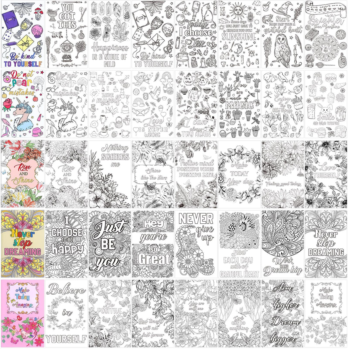 30 Pcs Inspirational Coloring Book Bulk Mandala Mini Activity Books with Positive Quote Motivational Coloring Gifts for Kids Adults Stress Relieving Holiday Party Favors Eaasty
