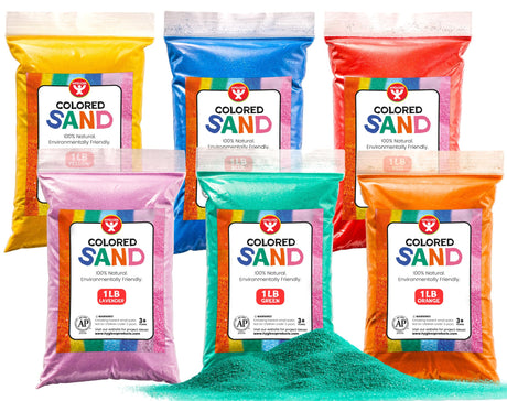 Hygloss Colored Sand for Crafts - 6 Assorted Colors Bags - 1 lb Vibrant Colorful Fine Sensory Play Sand Art Kits for Kids - Classroom Activities for Children 3 4 5 6 7 8 9 10 11 12 - Safe for Ages 3+ Hygloss