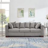 84.5" Wide 3-Seater Velvet Sofa with Storage, Mid Century Modern Chesterfield Couch, Upholstered Love Seat with Deep Seat & Retro Trim Gray Velvet Couch for Living Room, Office, Apartment (Grey) SLEERWAY