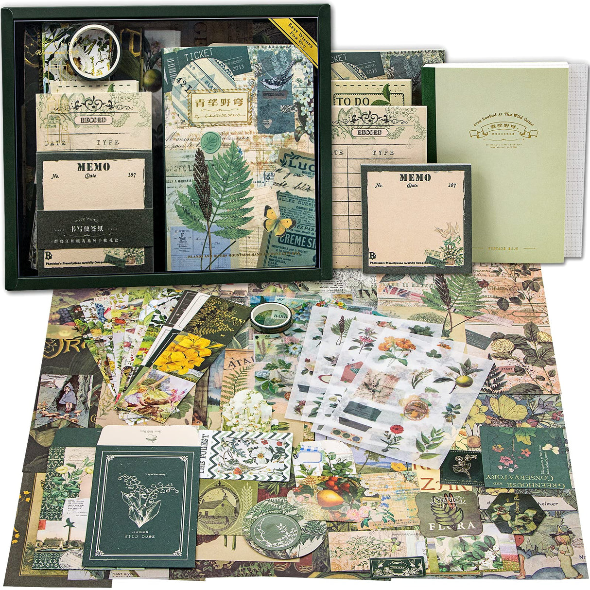 Scrapbooking Supplies Kit, Botanical Aesthetic Vintage Scrapbook Kit for Bullet Junk Journal A6 Grid Notebook Stationary Journaling Supplies Flower DIY Craft Birthday Gifts for Women Kid Teen Girl Aromoty