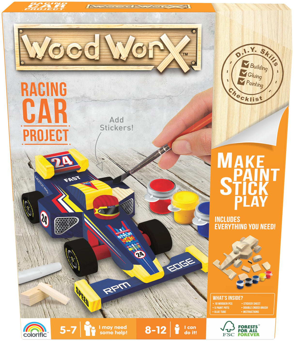 Goliath Wood Worx Racing Car Project - Make, Paint, Stick, Play - Wood Craft Kit Wood Worx