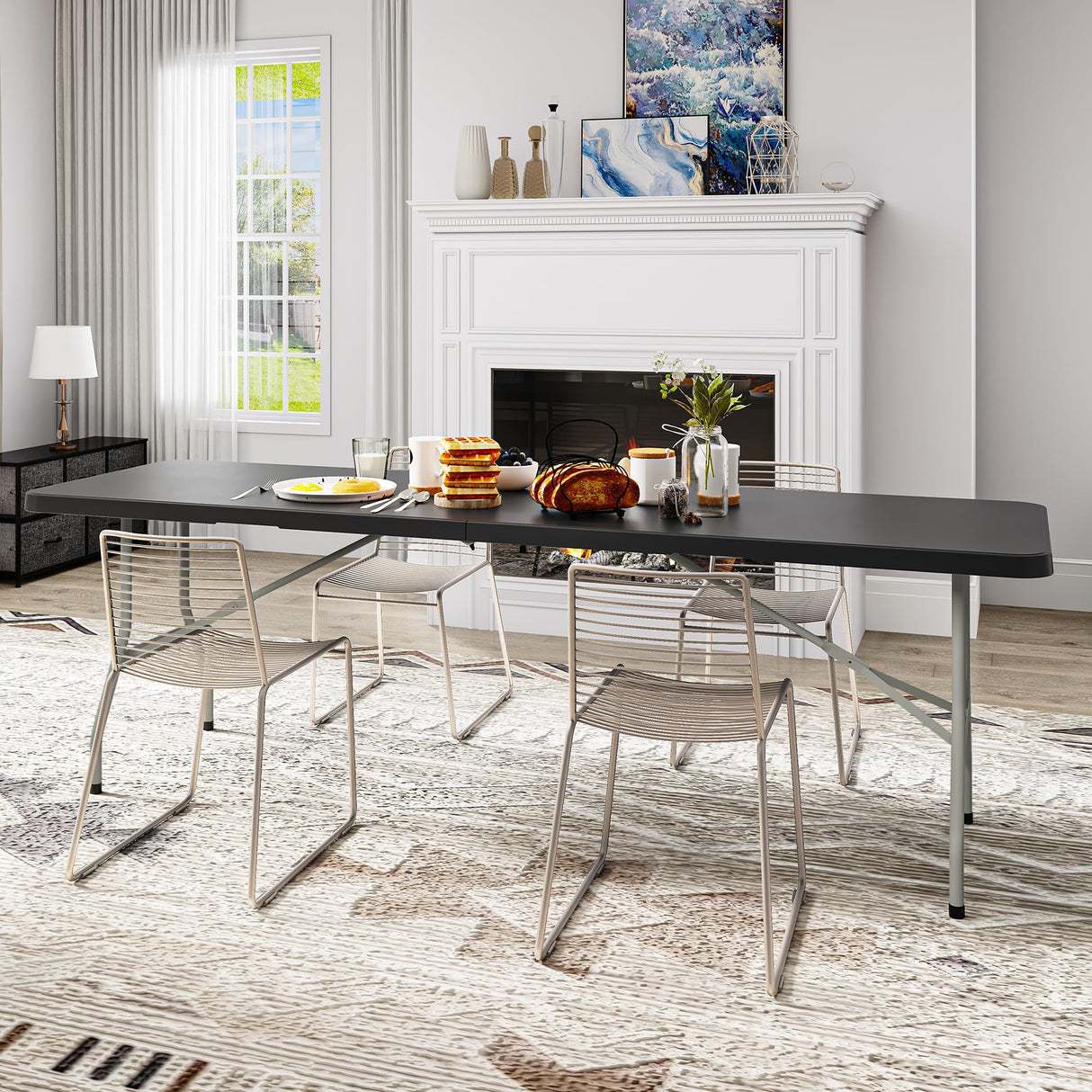 YITAHOME 8FT Heavy Duty Folding Table for Indoors & Outdoors Use, Versatile Rectangle Folding Table with Carrying Handle for Camping, Picnics, Parties, and Events, Black YITAHOME