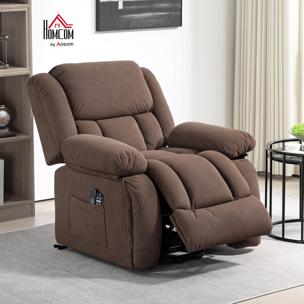 HOMCOM Power Lift Recliner Chair for Elderly with Vibration Massage and Heat, Overstuffed Reclining Chair with Remote, USB Port and Side Pockets, Single Sofa with Pocket Spring, Brown HOMCOM