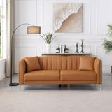 FOTOSOK 78'' Sofa, Modern Leather Couches for Living Room, Comfy, Faux Leather Sofa 3 Seater Sofa with 2 Throw Pillows and Gold Metal Legs, Deep Seat Sofas (Brown) FOTOSOK