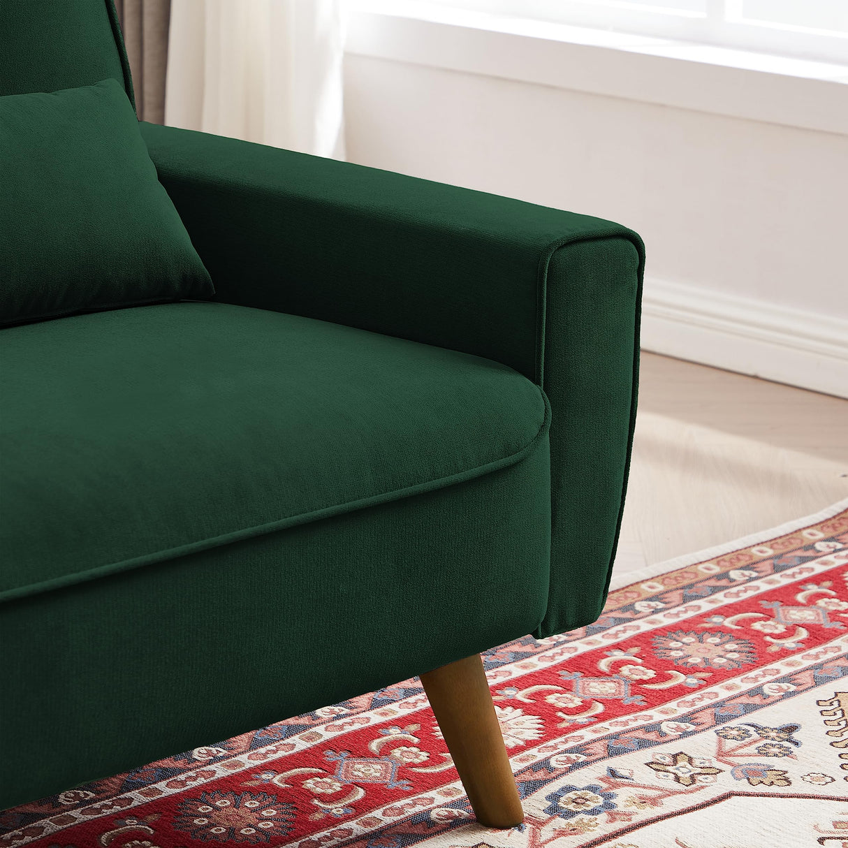 Jarenie 48" Loveseat Sofa, 2 Seater Love Seat Mid Century Modern Small Couches for Living Room Bedroom Apartment, 2 Throw Pillows and Wooden Legs, Green Jarenie