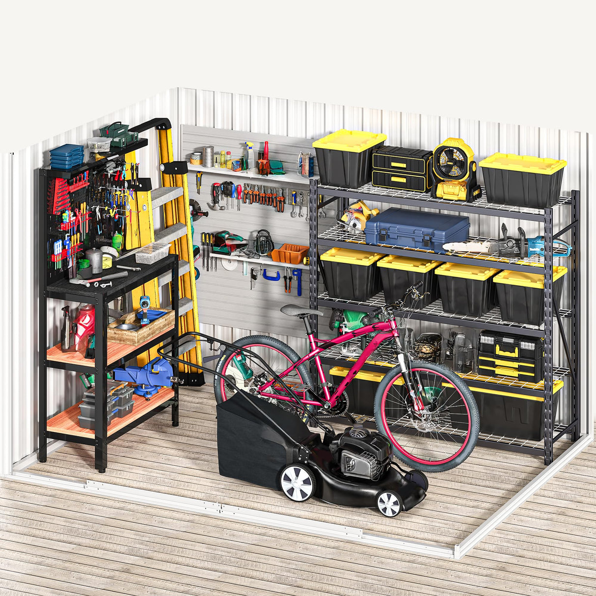 DWVO 8x6 FT Outdoor Storage Shed, Large Metal Tool Sheds, Heavy Duty Storage House with Lockable Doors & Air Vent for Backyard Patio Lawn to Store Bikes, Tools, Lawnmowers, Brown DWVO