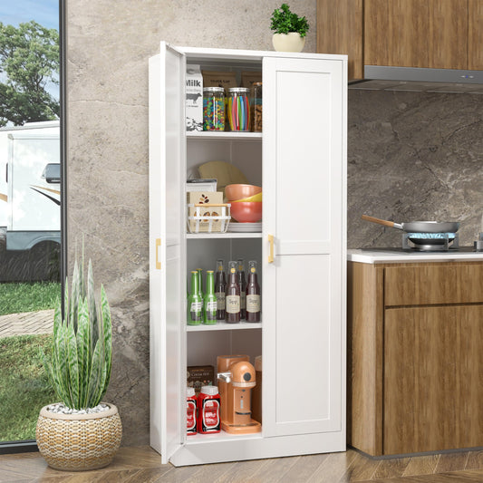 UNICOLY Metal Pantry Cabinet, Storage Cabinet with Doors and Shelves, Kitchen Pantry Cabinet with Adjustable Leveling Foot, Cabinet for Laundry Room, Living Room, Bathroom, Dinning Room. Whit - WoodArtSupply