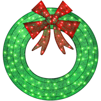 Hykolity 48 in. 3D Pre-lit Outdoor Christmas Wreath with 140 LED Lights & Bow, Outdoor Christmas Holiday Yard Decoration for Garden, Porch - Green/Red