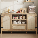 Senfot 47.2" Rattan Sideboard Buffet Cabinet with Storage, Farmhouse Kitchen Buffet Cabinet with Drawer, Boho Wooden Coffee Bar Cabinets with Open Shelves, for Dining Room, Living Room, Natural Senfot