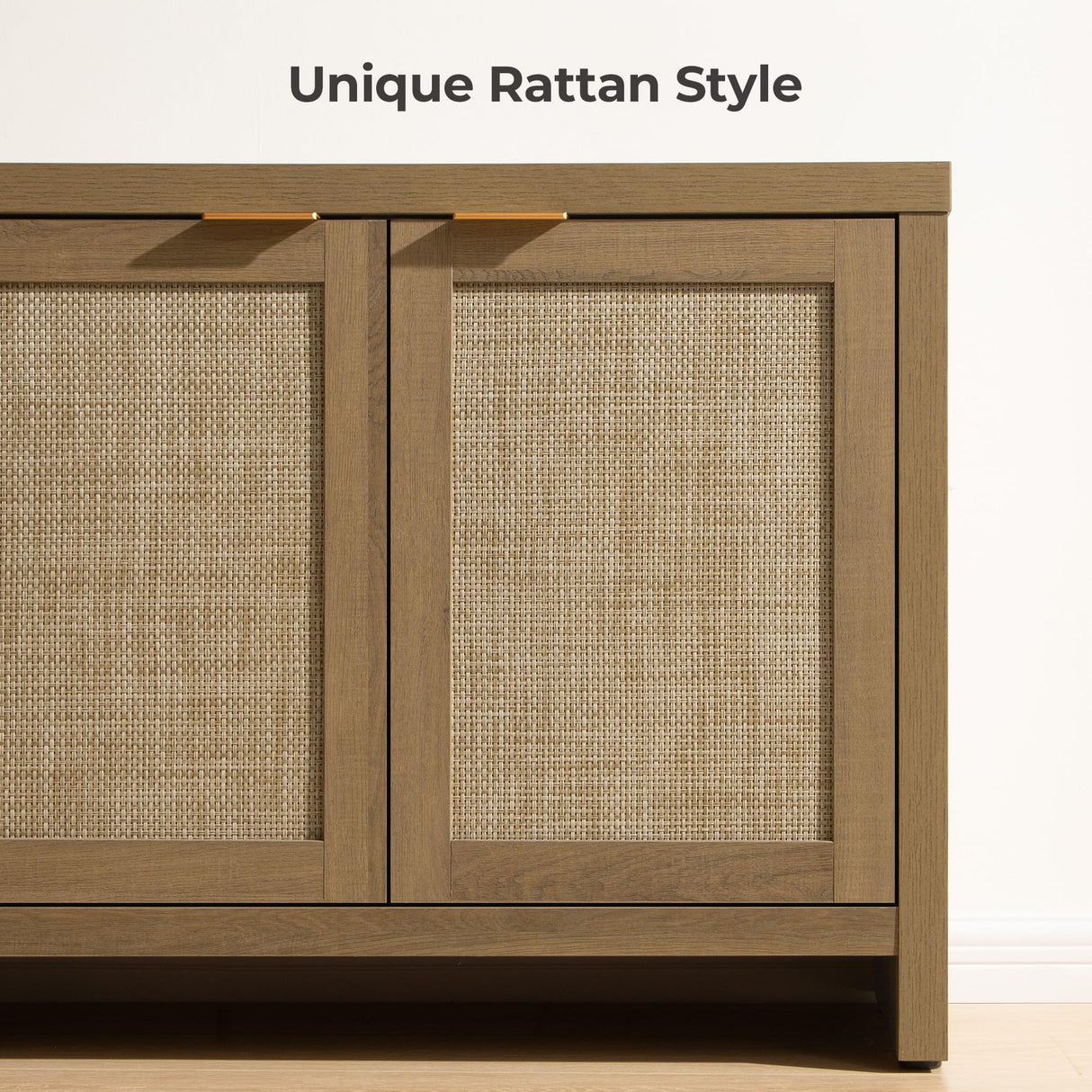 SICOTAS TV Stand for Living Room Rattan Entertainment Center for Bedroom with 4 Rattan Cabinets Farmhouse Television Stands with Storage Large Media Console Table for TVs up to 50 55 60 65 Inch SICOTAS