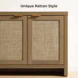 SICOTAS TV Stand for Living Room Rattan Entertainment Center for Bedroom with 4 Rattan Cabinets Farmhouse Television Stands with Storage Large Media Console Table for TVs up to 50 55 60 65 Inch SICOTAS