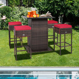 HAPPYGRILL 5 Pieces Rattan Bar Set, Outdoor Wicker Bar Table and 4 Bar Stools, Heavy-Duty Steel Frame, Patio Bar Furniture Set with Cushions HAPPYGRILL
