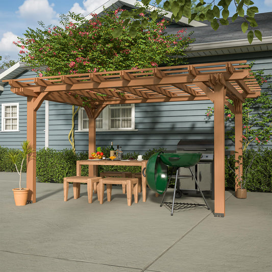 12' x 10' Outdoor Wood Pergola, Wooden Patio Pergola Gazebo Sunshade for Climbing Plant Support, Garden, Patio, Backyard, Deck, Brown