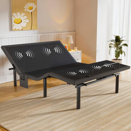 Amada Queen Adjustable Bed Frame with Massage, Head & Foot Incline, Wireless Remote, 4 Built-in USB Ports, LED Night Light, 4 Height-Adjustable Legs, Electric Bed Base, 01B-Q1 AMADA HOMEFURNISHING