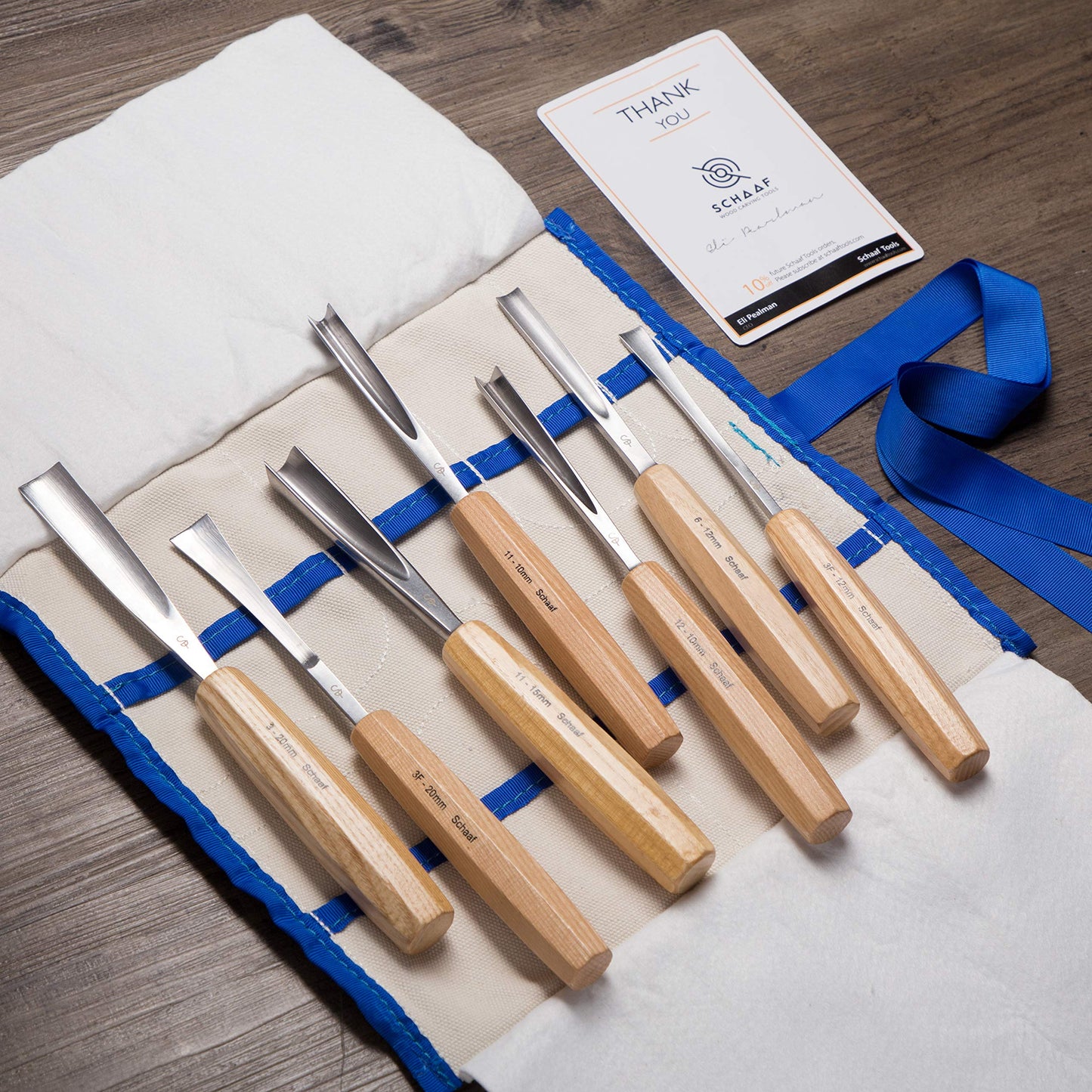 Schaaf Wood Carving Tools, 7pc Expansion Chisel Set with Canvas Case | Full Size Gouges for Beginners, Hobbyists and Professionals | Sharp, Quality-Tested CR-V 60 Steel Blades (Premium Hand Sharpened)