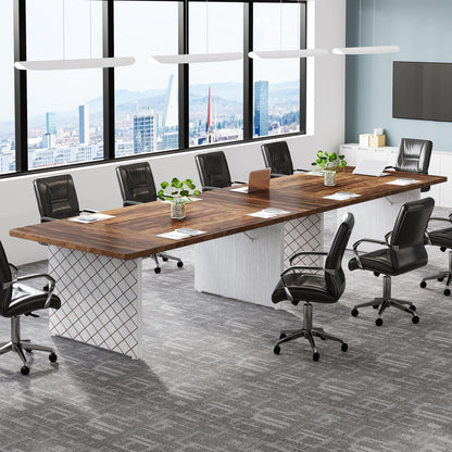 Tribesigns 12 ft Conference Table, 141.7-Inch Rectangular Meeting Table, Modern Seminar Boardroom Table for Office Conference Room (2PCS) - WoodArtSupply