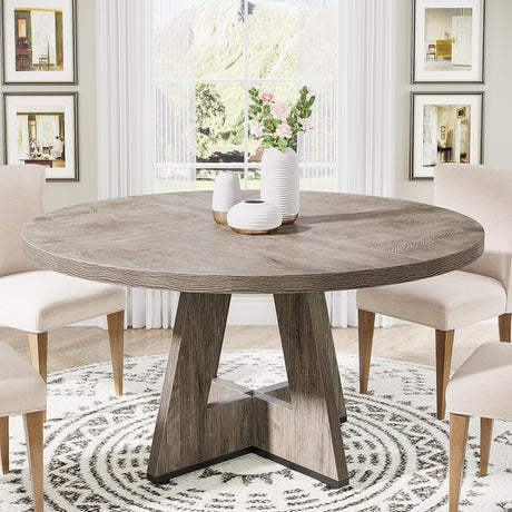 Tribesigns Farmhouse Dining Table for 4 People, 47 Inch Round Wood Dining Table, Retro Grey Kitchen Dining Table with Heavy Duty Legs for Dining Room, Kitchen (Chairs Not Included) Tribesigns