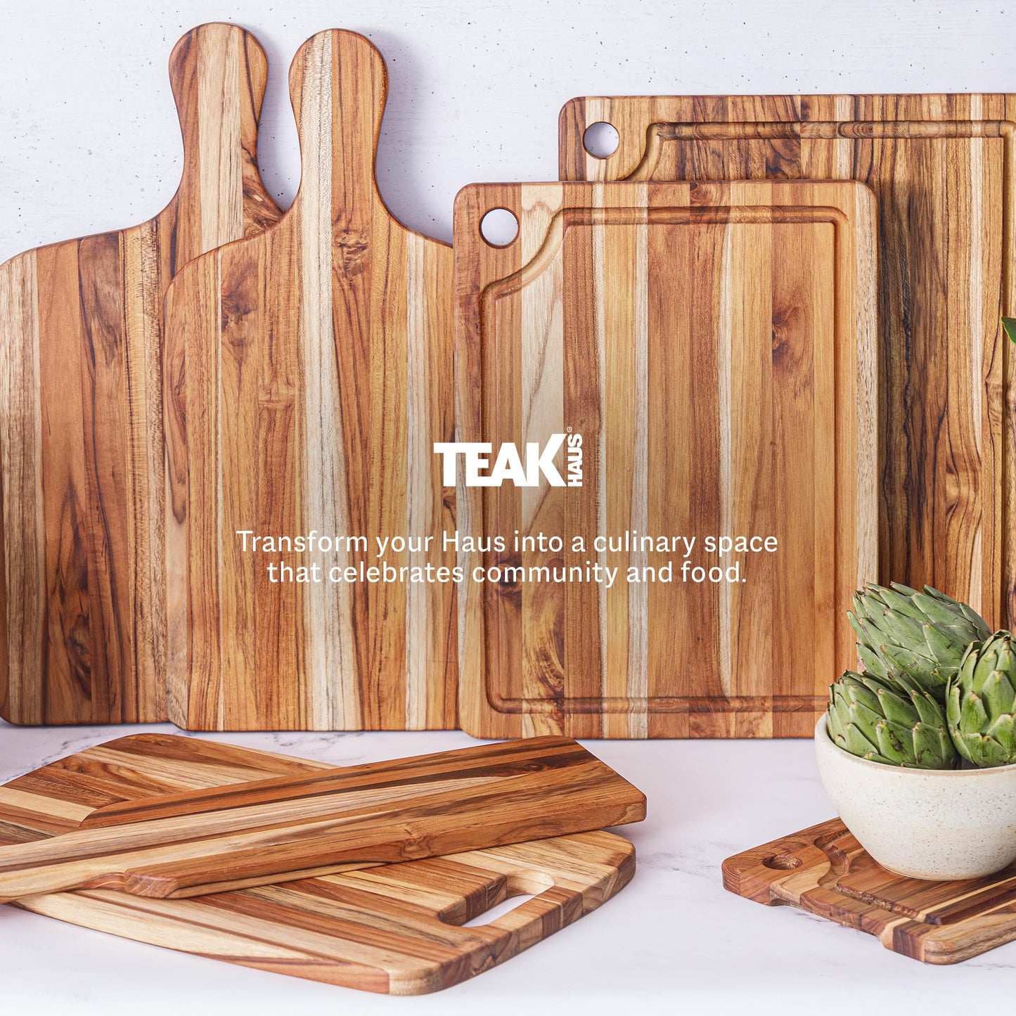 Teakhaus Marine Cutting Board with Juice Groove - Large Rectangle Cutting Board with Corner Hole - Reversible Teak Edge Grain Wood - Knife Friendly - FSC Certified