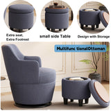 Ball & Cast Swivel Accent Arm Chair with Storage Ottoman, 360°-Swivel Barrel Chair and Footstool, Backrest Recliner Chair w/Ottoman, High Back Linen Single Sofa Side-Chair Stool w/Tray, Grey Ball & Cast