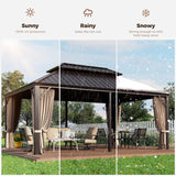 GREEN PARTY 12 X 18ft Hardtop Gazebo with Nettings and Curtains, Heavy Duty Double Roof Galvanized Steel, Outdoor Aluminum Gazebos Pergolas for Patios, Backyard, Deck, Garden, Lawns GREEN PARTY