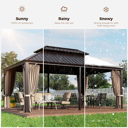 GREEN PARTY 12 X 18ft Hardtop Gazebo with Nettings and Curtains, Heavy Duty Double Roof Galvanized Steel, Outdoor Aluminum Gazebos Pergolas for Patios, Backyard, Deck, Garden, Lawns - WoodArtSupply