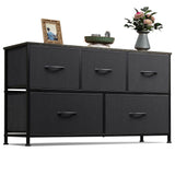 WLIVE Dresser for Bedroom with 5 Drawers, Wide Chest of Drawers, Fabric Dresser, Storage Organizer Unit with Fabric Bins for Closet, Living Room, Hallway, Charcoal Black WLIVE
