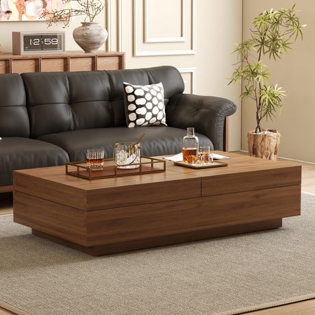 Mid-Century Modern Expandable Coffee Table, 47.2"-81.8" Adjustable Walnut Center Table with Large Hidden Storage for Living Room NessCarsti